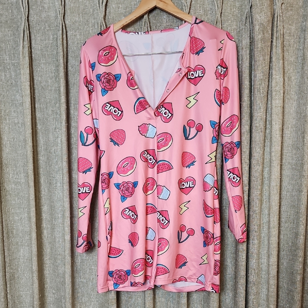 Pink Graphic Romper Pajamas